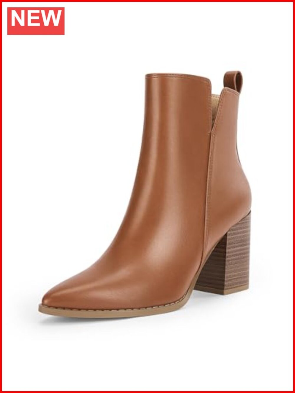Womens Ankle Boots Faux Leather Pointed Toe Chunky Block Heel Booties Side